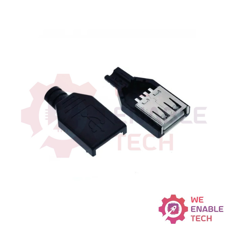 USB Female Socket PCB Mount With Plastic Cover- Right Angle Pin